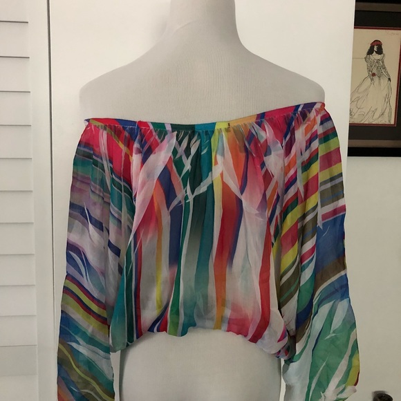 Crimson Ivy NWOT Oversized multicolor top with Beads and elastic bottom. - Picture 2 of 6